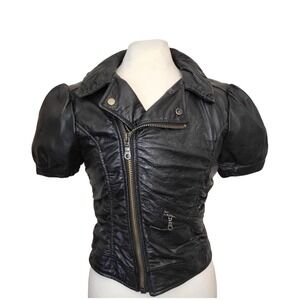 Nazly Villamizar Colombia Designer VTG Y2K Black Leather Moto Fitted Jacket M